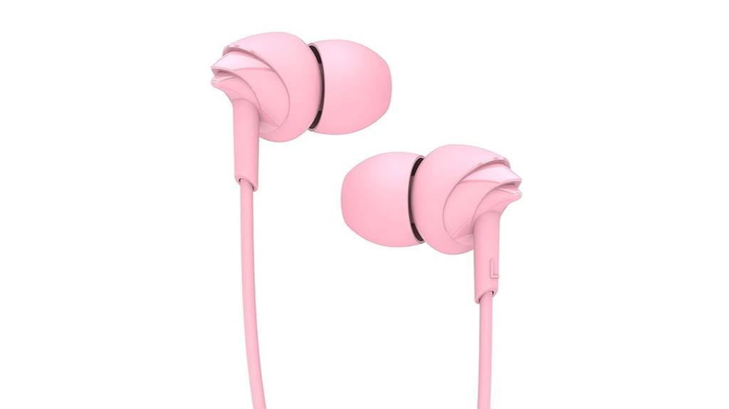 in ear wired earphones pink